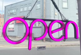 1 x Illuminated 'OPEN' Hanging Door Sign in Pink - Ref: JMR110 - CL782 - Location: Leicester,