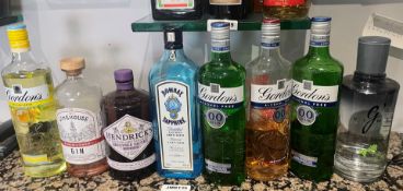 8 x Bottles of Various Gins Including Gordons, Hendricks, Bombay Sapphire and More - Part Used