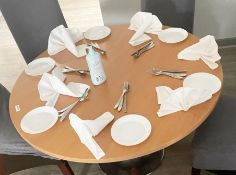 50 x White Dinner Plates, 50 x Fabric Napkins and 150 x Pieces of Contemporary Cutlery - Ref: JMR000