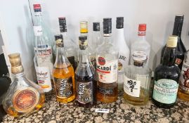 15 x Bottles of Various Spirits Including Bacardi, Malibu, Captain Morgan Rum and More - Part Used