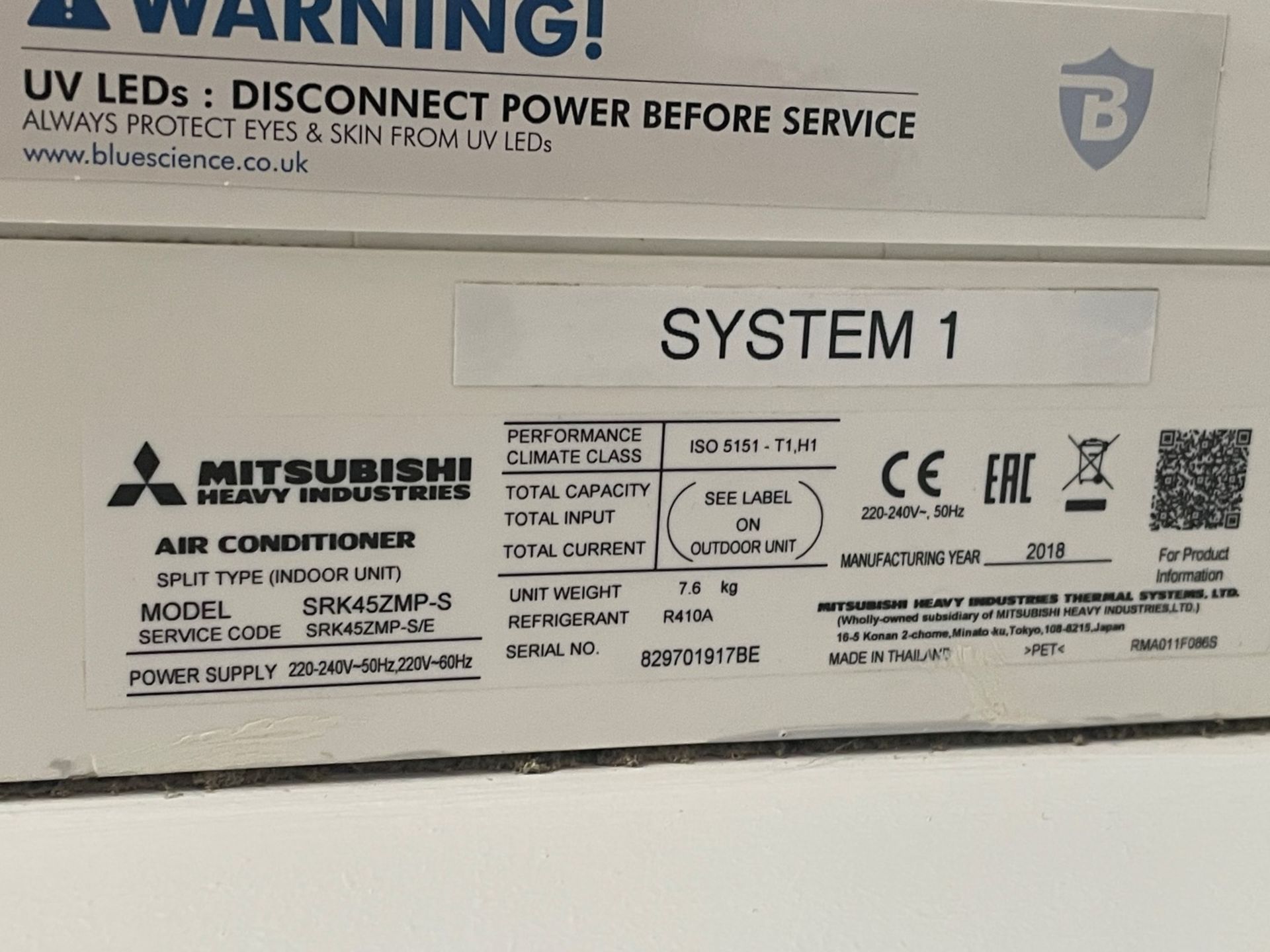 1 x Mitsubishi Split Type Air Conditioning Unit With Blu Science Virus Protection - 2018 Model - Image 8 of 8