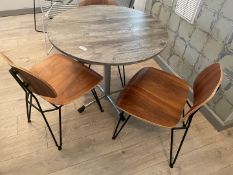 1 x Round 80cm Wooden Driftwood Table With Chrome Base and Three Contemporary Chairs - Ref: