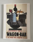 1 x Large Canvas Replica Print Depicting a French Alcohol / Rail Advertisement - Size: 80 x 60 cms -
