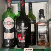 6 x Bottles of Various Spirits Including Tia Maria, Jack Daniels, Absinthe, Martini and More -