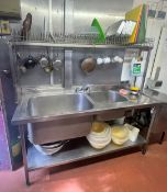 1 x Twin Bowl Stainless Steel Wash Unit With Mixer Taps, Large Bowl, Medium Bowl, Undershelf and