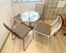 1 x Round 60cm Glass Table With Chrome Base and Four Contemporary Chairs With Seat Pads - Ref: