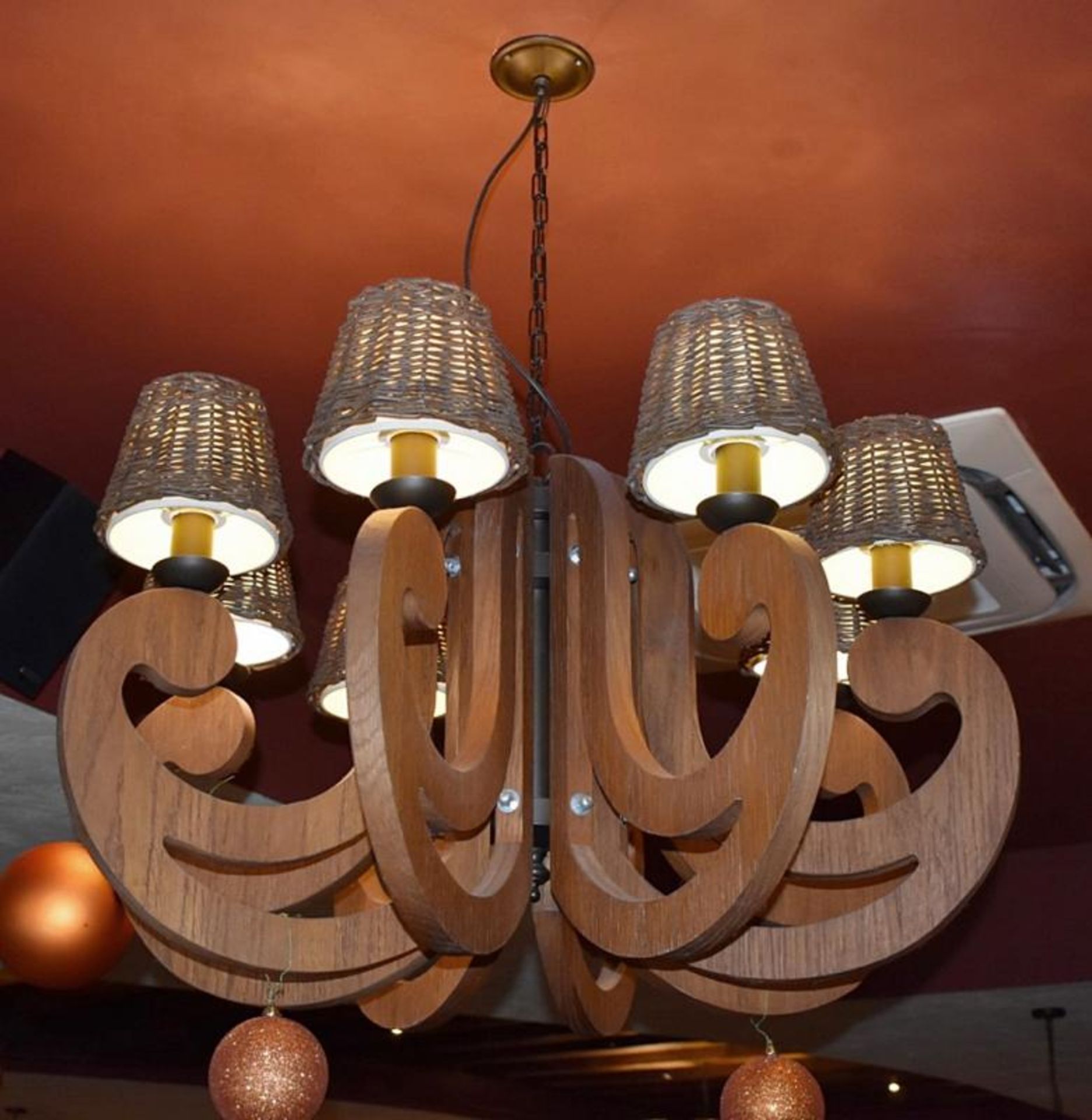 2 x Large Artisan Wooden Candelabra 8 Light Chandeliers - Approx Dimensions: Diameter 90cm - From - Image 2 of 6