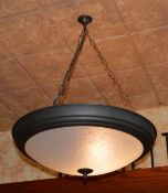 6 x Suspended Round Ceiling Lights With Frosted Glass Inserts - Diameter 50cms x Drop 60cms