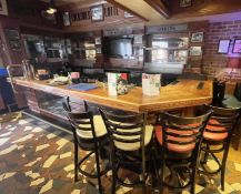 1 x Commercial Bar Featuring a Wooden Bar Top, Burr Walnut & Black Marble Effect Front Panels