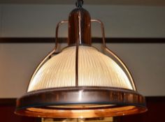 7 x Industrial-style Pendant Light Fittings In Copper With Pleated Glass Shades