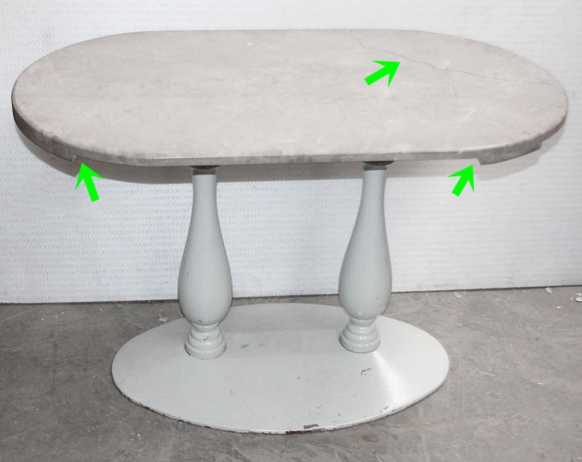 1 x Marble-Topped Oval Bistro Table With Sturdy Metal Base *Read Condition Report* Ref: GEN17(B)/G- - Image 3 of 6