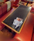 1 x Restaurant Table With Granite Effect Surface, Wood Edging, Cast Iron Bases - Seats 6 Persons