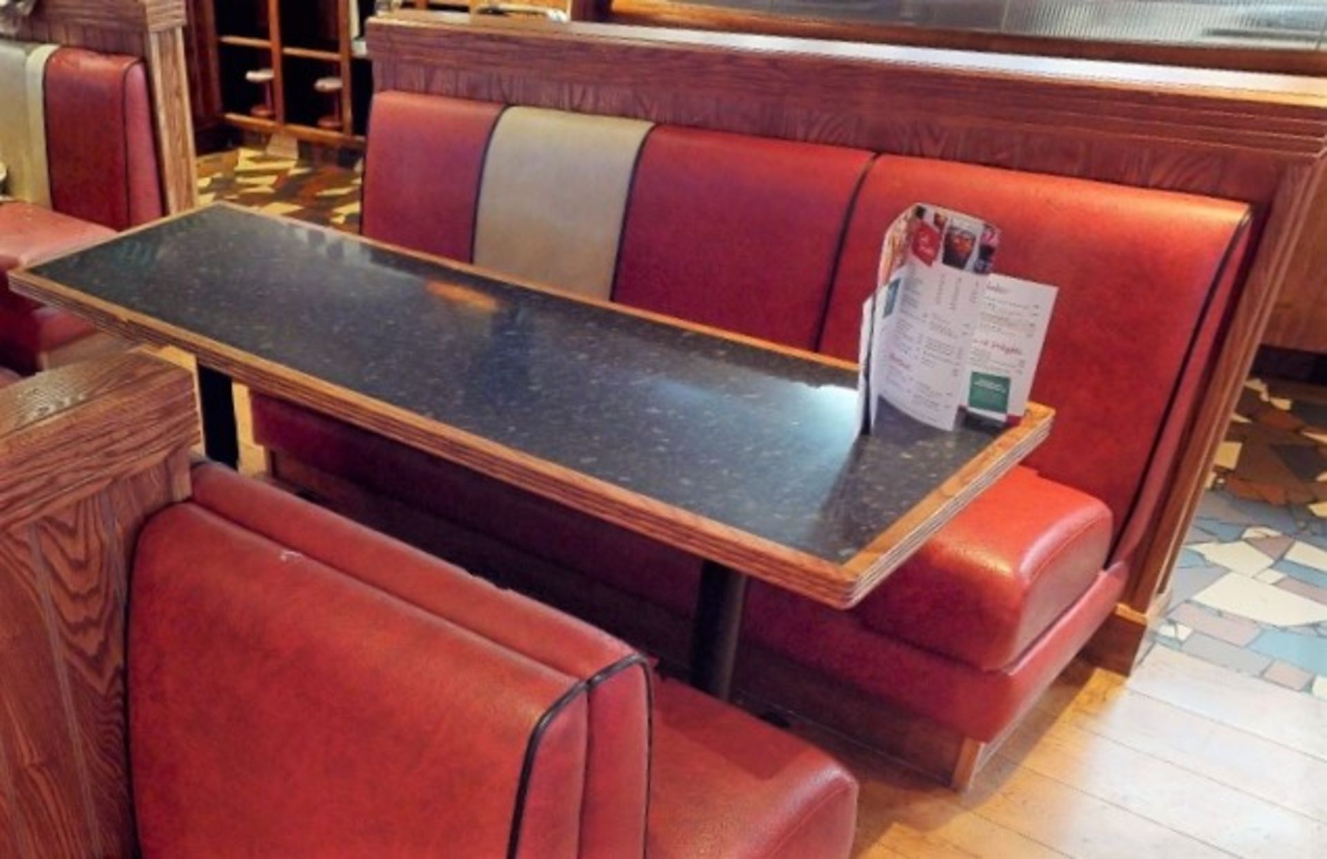 1 x Restaurant Table With Granite Effect Surface, Wood Edging, Cast Iron Bases - Seats 6 Persons - Image 2 of 4