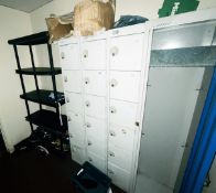 1 x Assorted Collection From Staff Room to Include Three Upright Lockers, Laundry Locker and Plastic