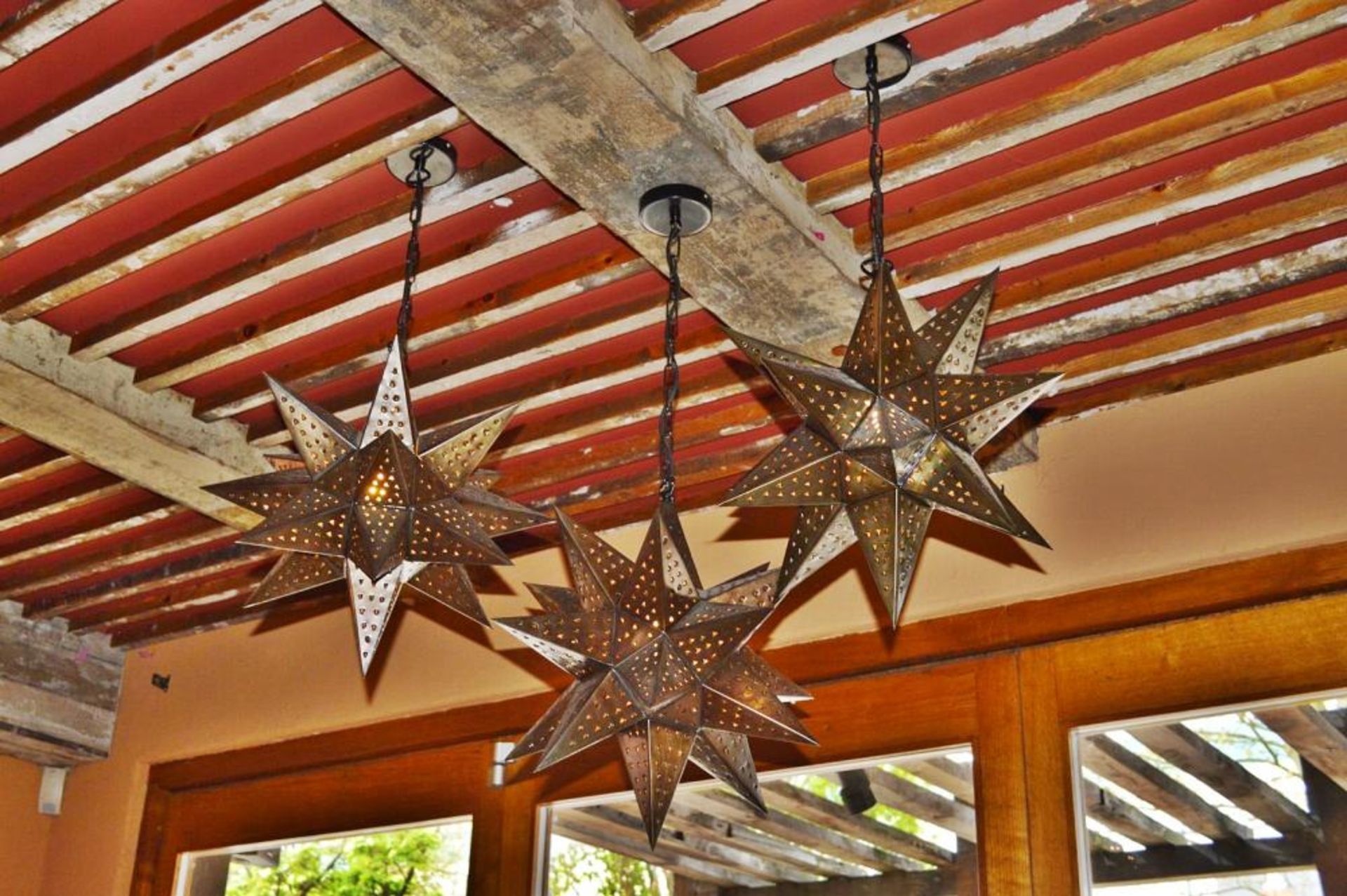 3 x Perforated Metal Star Shaped Pendant Light Fittings - 80cm Drop x 40cm Diameter - CL796 - Ref: - Image 2 of 3