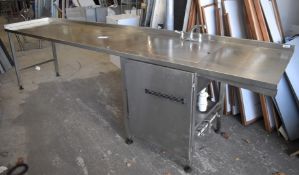 1 x Stainless Steel Wash Unit With Large Single Bowl Basin With Cover, Mixer Tap and Corner Upstand