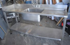 1 x Stainless Steel Wash Unit With Single Basin, Mixer Tap, Undershelf, Corner Upstand - Width 190cm