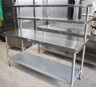 1 x Stainless Steel Prep Table With Overshelves and Undershelf - Size: H90 x W180 x D60 cms