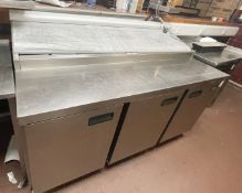 1 x Foster Triple Door Refrigerated Prep Counter With Salad / Pizza Topper and Roll Down Night Blind