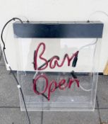 1 x Restaurant Neon Window Sign in Acrylic Case - BAR OPEN - Size: 59 x 50 cms - CL790 - Location: