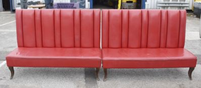 2 x Red Leather High Back Seating Benches With Queen Anne Style Legs
