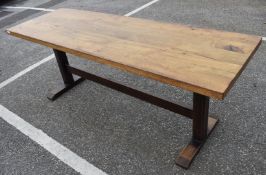 1 x Solid Oak Restaurant Banquetting Table - Natural Rustic Knotty Oak Tops With Rustic Timber Base