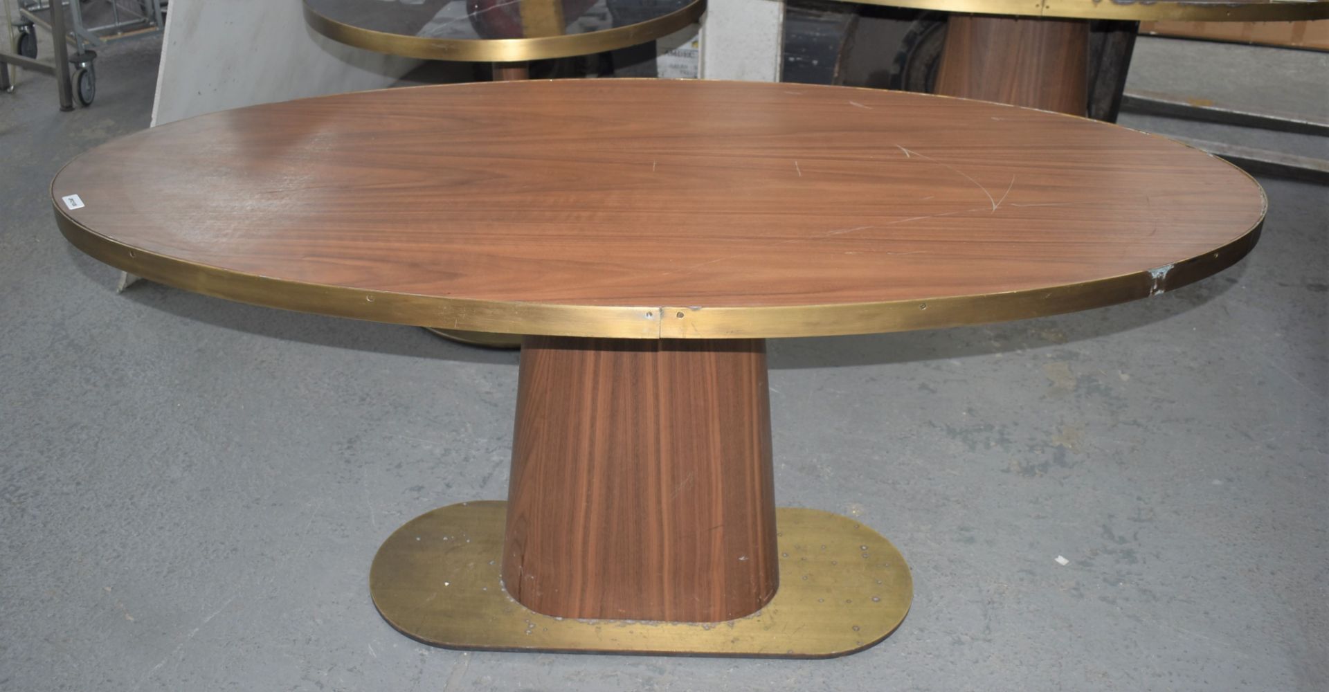 1 x Oval Banqueting Dining Table By AKP Design Athens - Walnut Top With Antique Brass Edging - Image 3 of 7