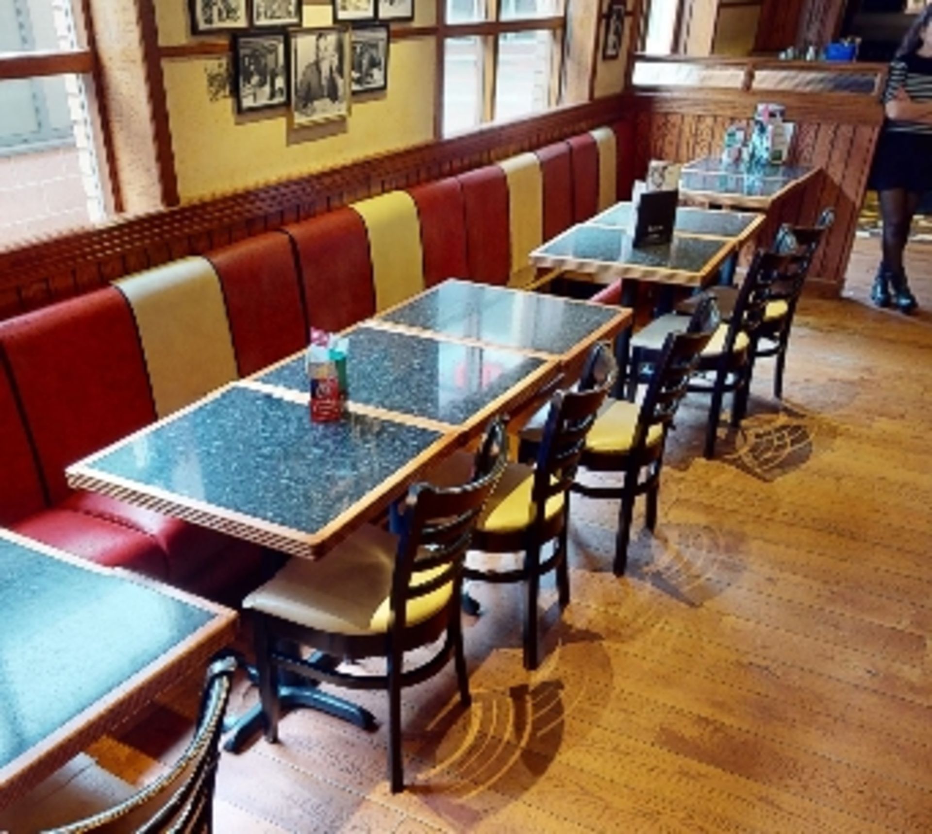 3 x Restaurant Tables With Granite Style Surface, Wooden Edging, Cast Iron Bases - Seats 2 Persons - Image 2 of 4