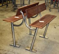 9 x Seating Benches Featuring Stainless Steel Bases With Seats and Backrests in a Walnut Finish