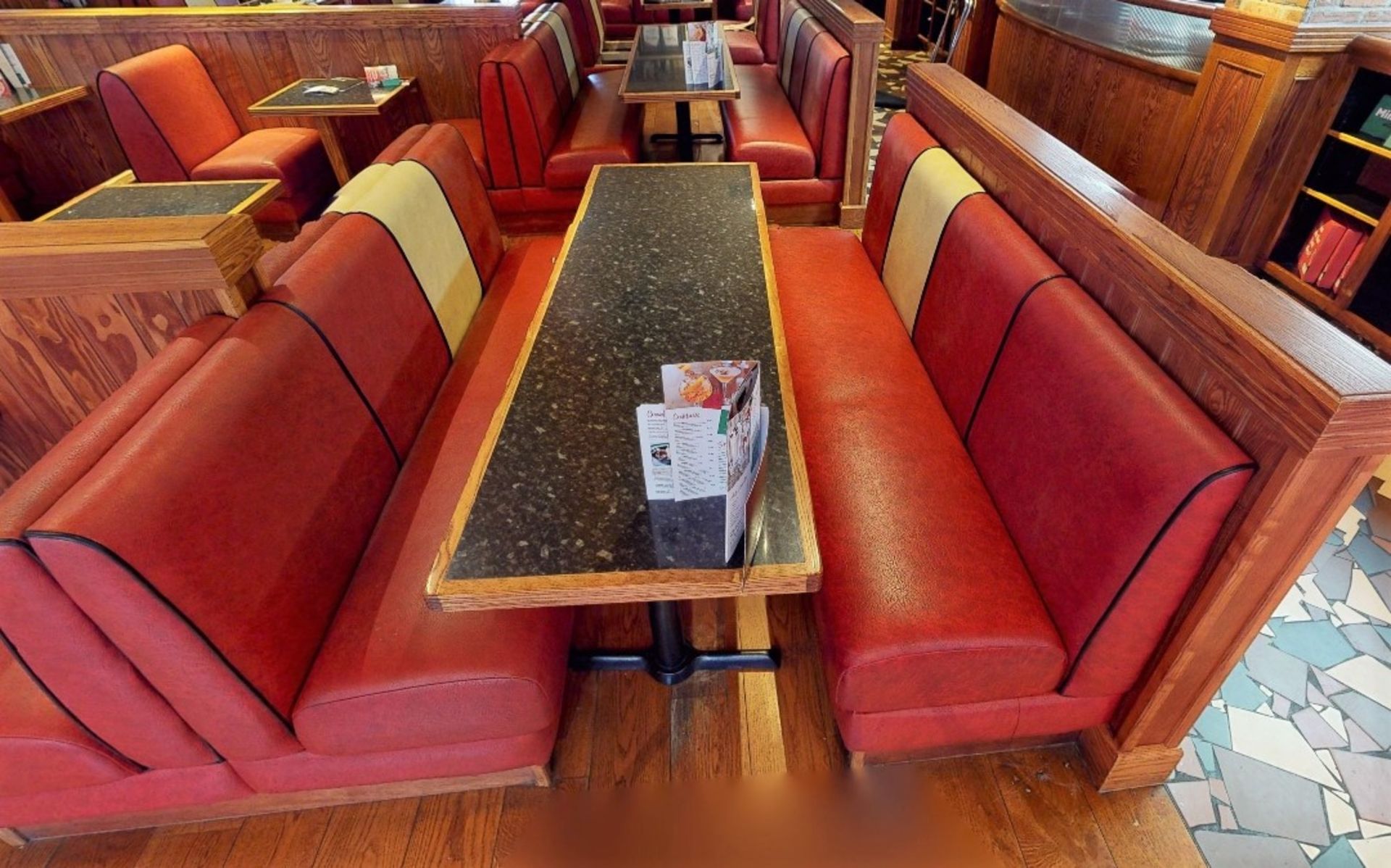 1 x Restaurant Table With Granite Effect Surface, Wood Edging, Cast Iron Bases - Seats 6 Persons - Image 3 of 4