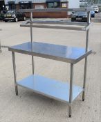 1 x Stainless Steel Pizza Prep Table With Overhead Shelf & Gastro Pan Holder - Size: H90xW120xD60cm