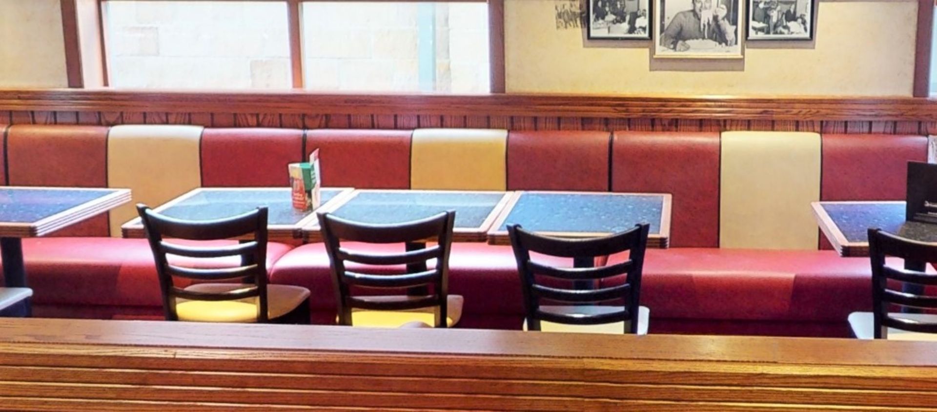 3 x Restaurant Tables With Granite Style Surface, Wooden Edging, Cast Iron Bases - Seats 2 Persons - Image 2 of 5