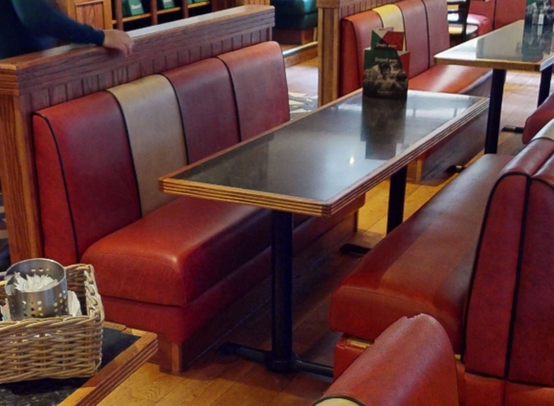 1 x Restaurant Table With Granite Effect Surface, Wood Edging, Cast Iron Bases - Seats 6 Persons - Image 4 of 4