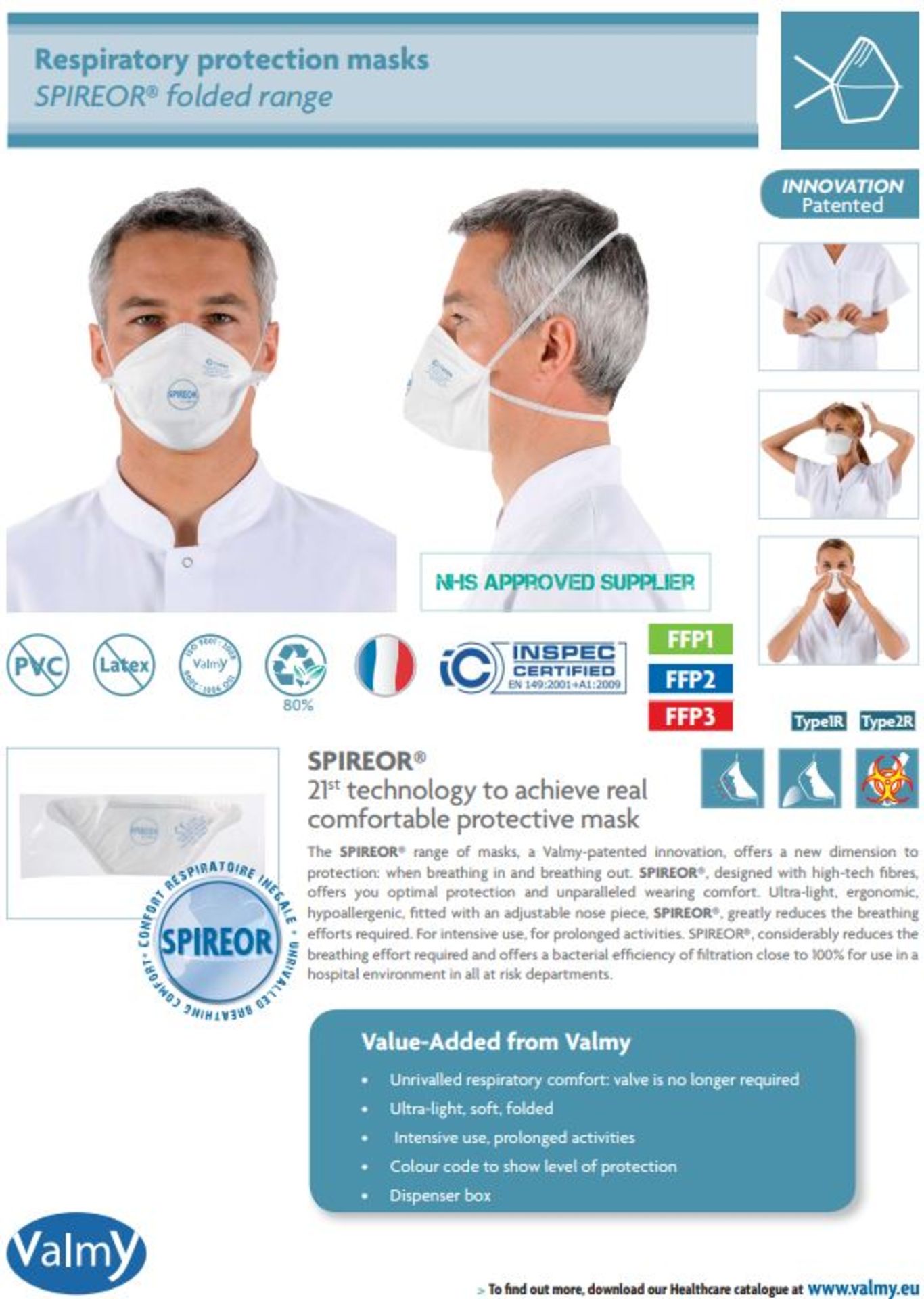 1,000 x Valmy Spireor Resparitory FFP3 Face Masks - NHS Approved - Stock Code VSP352TF-07C - New - Image 3 of 7