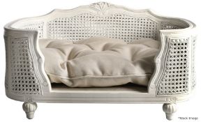 1 x LORD LOU 'Arthur' Large Luxury Hand-carved Oak Dog Bed In Cream With Cushion - RRP £650.00