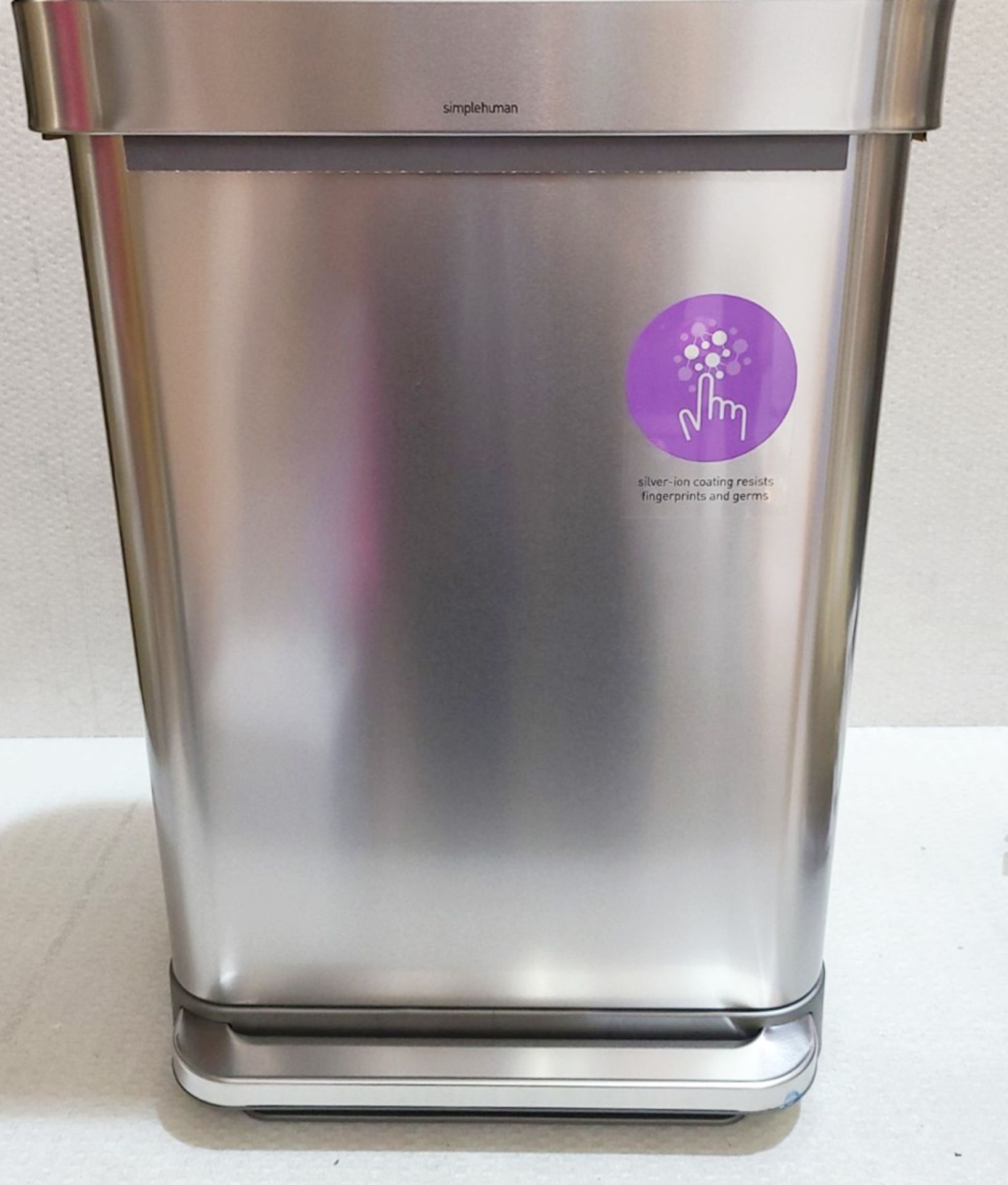 1 x SIMPLEHUMAN Rectangular 'Brushed Stainless Steel' Pedal Bin (55l) - Original Price £179.95 - Image 2 of 10