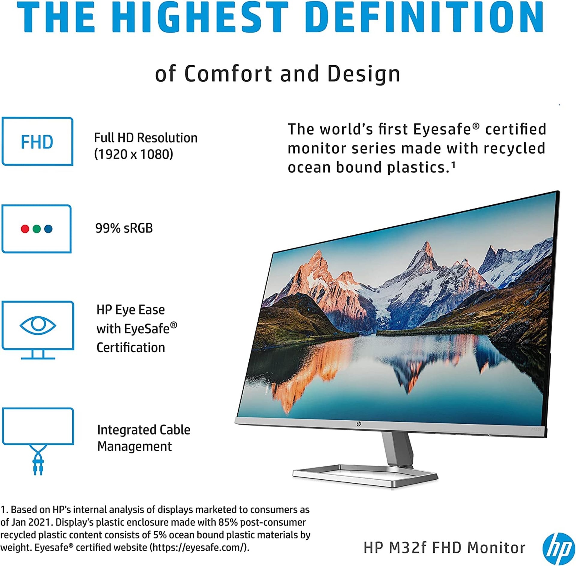 1 x HP 31.5 Inch IPS Ultra Sim Huge Computer Monitor - Includes Original Box and Accessories - - Image 2 of 9