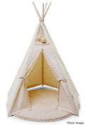 1 x MINI CAMP Biege Pom Pom Teepee And Mat Set - Original Price £238.00