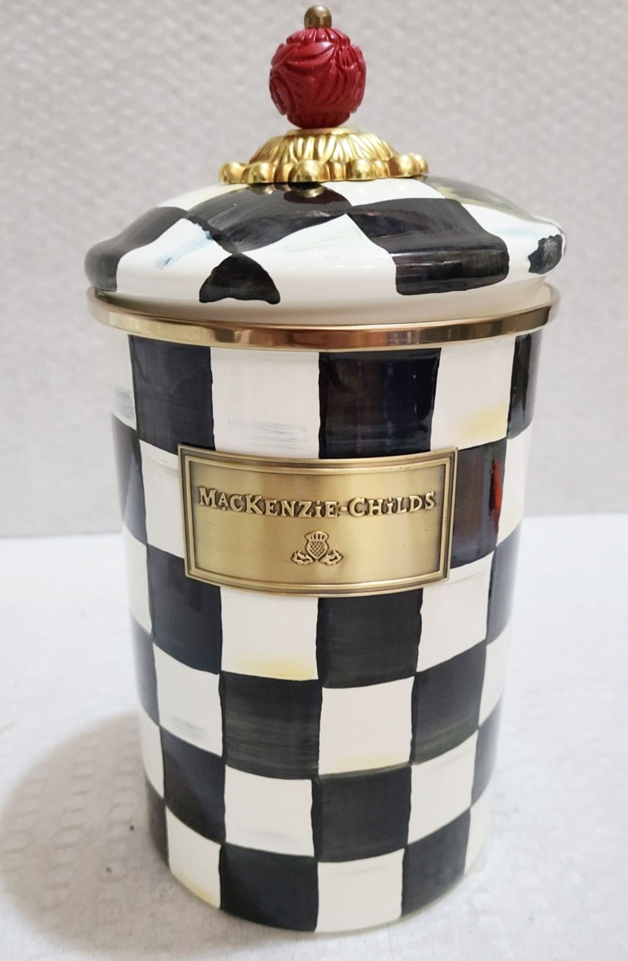 1 x MACKENZIE CHILDS Large Courtly Check Enamel Canister - Original Price £131.00