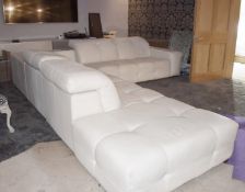 1 x NATUZZI Luxury White Leather Corner Sofa With Integrated Stereo Speakers And iPhone Dock - Cream