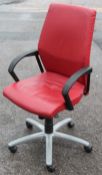 1 x VERCO Branded Gas Lift Swivel Chair Upholstered In A Red Faux Leather - Removed From An