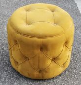 1 x Yellow Velvet Upholstered Buttoned Foot Stool / Seat - Recently Removed From A Well-known Luxury