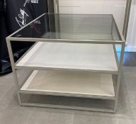 1 x Large Square Commercial 3-Tier Shop Retail Display Unit With Tinted Glass Top, In Grey