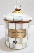 1 x MACKENZIE-CHILDS Hand Painted Small 'Sterling Check' Canister (19cm) - Original Price £115.00