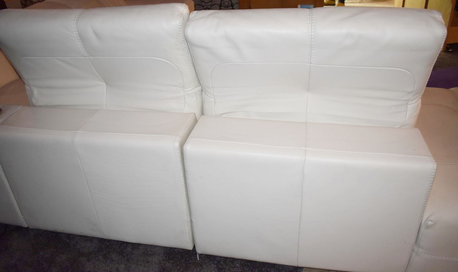 1 x NATUZZI Luxury White Leather Corner Sofa With Integrated Stereo Speakers And iPhone Dock - Cream - Image 10 of 13