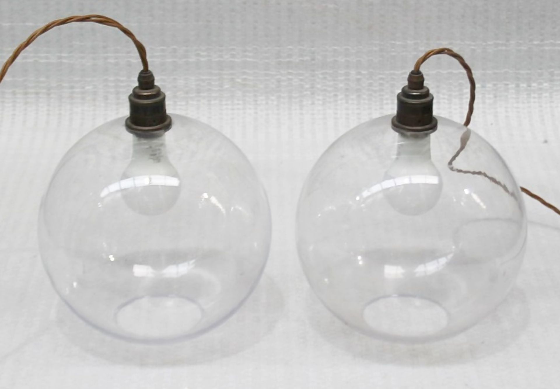 2 x Commercial Designer GLOBE Pendant Lights With Clear Acylic Shades - Recently Removed From A - Image 2 of 4