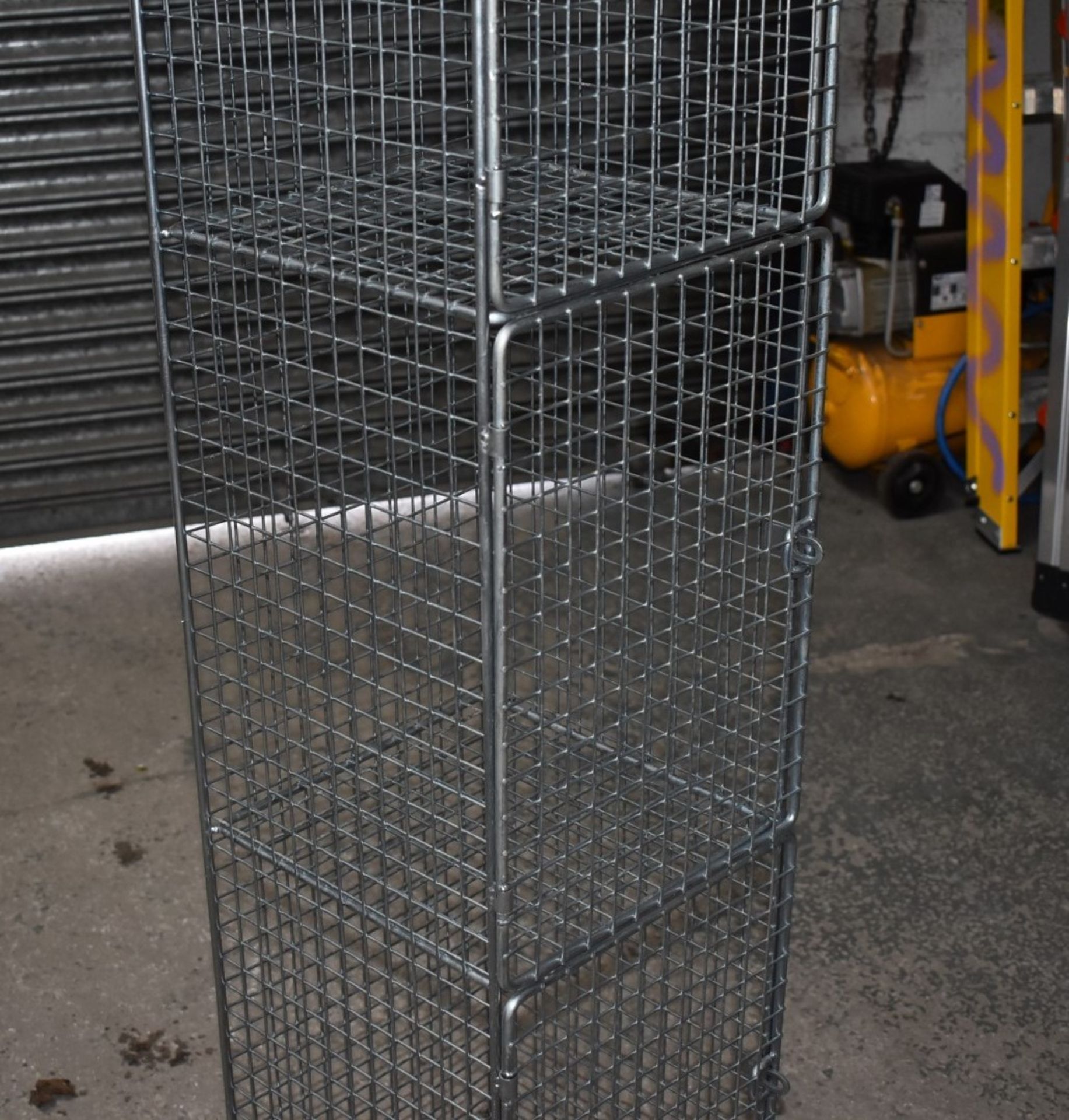 1 x Wire Mesh Cage Lockers With Four Locker Compartments - Dimensions: H193 x W30 x D32 cms - Ref: - Image 2 of 11