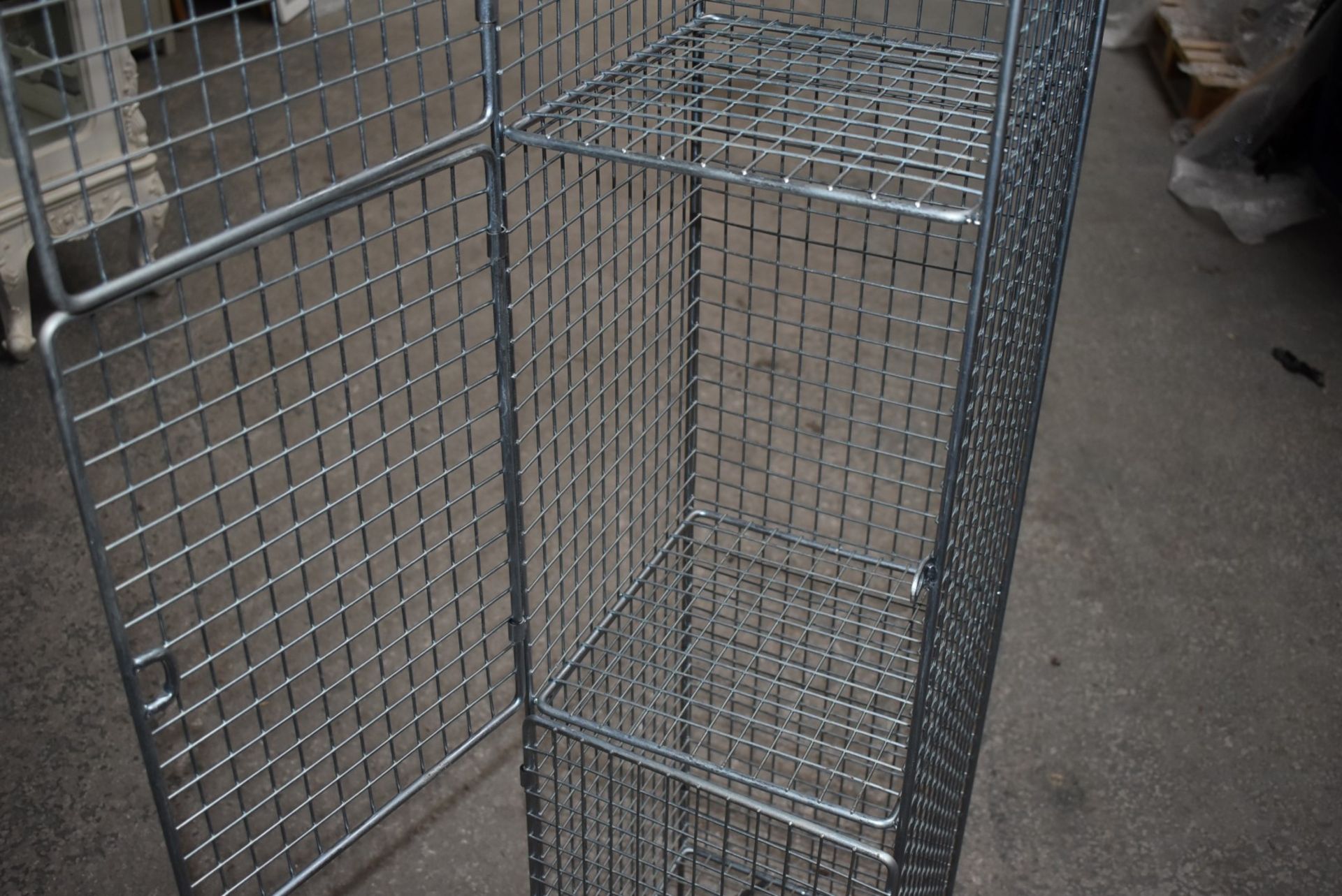 1 x Wire Mesh Cage Lockers With Four Locker Compartments - Dimensions: H193 x W30 x D32 cms - Ref: - Image 3 of 11