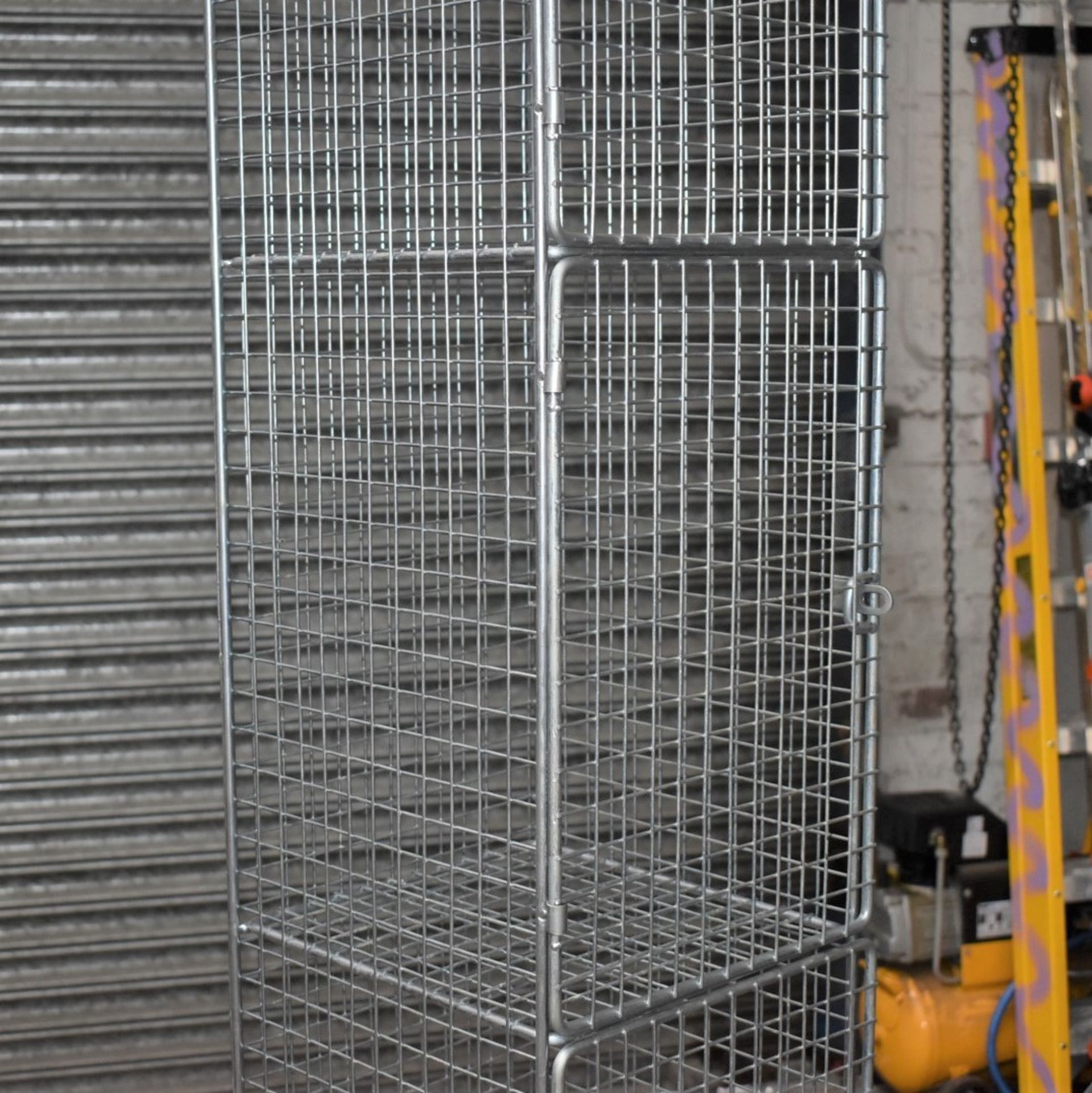 1 x Wire Mesh Cage Lockers With Four Locker Compartments - Dimensions: H193 x W30 x D32 cms - Ref: - Image 4 of 11