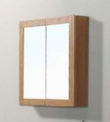 1 x Stonearth 600mm Wall Mounted Mirrored Bathroom Storage Cabinet - American Solid Oak - RRP £460